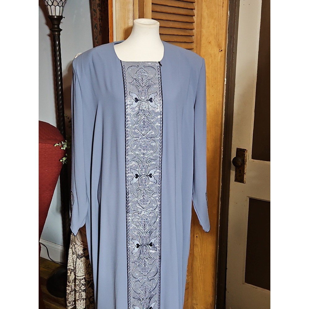 Abaya Farasha Jalabiya Egypt Arab Dress EMBROIDERED Rhinestones Periwinkle XXL